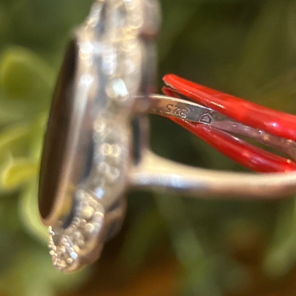 Elongated Onyx/Marcasite Silver 925 Ring View 5